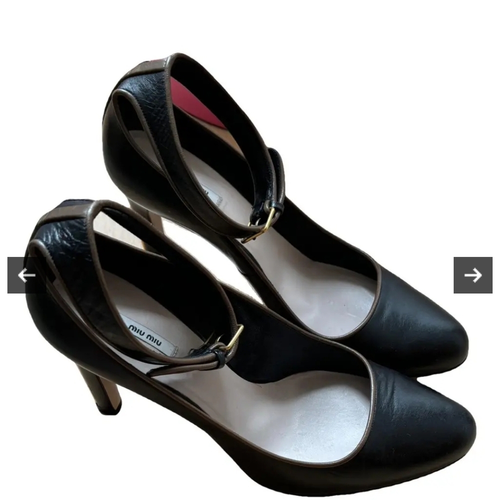 Miu Miu Black Leather Ankle Strap Heels